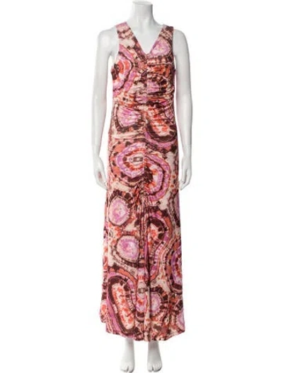 Pre-owned Maria Cher Printed Long Dress In Orange