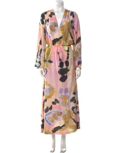 Pre-owned Maria Cher Printed Long Dress In Pink