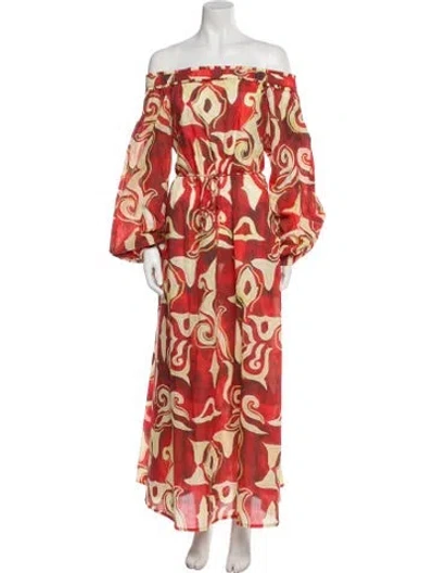Pre-owned Maria Cher Printed Long Dress In Red
