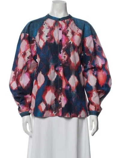 Pre-owned Maria Cher Printed Long Sleeve Blouse W/ Tags In Blue