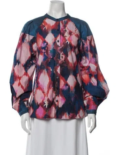 Pre-owned Maria Cher Printed Long Sleeve Blouse W/ Tags In Blue