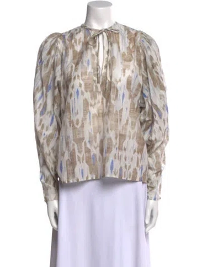 Pre-owned Maria Cher Printed Mock Neck Blouse In Neutral