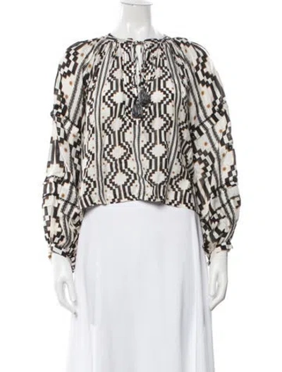 Pre-owned Maria Cher Printed Tie Neck Blouse In Neutrals