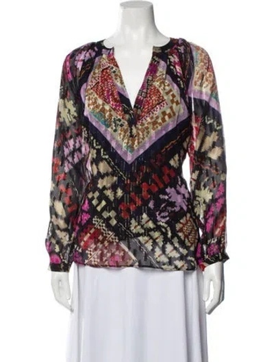 Pre-owned Maria Cher Printed V-neck Blouse W/ Tags In Multi