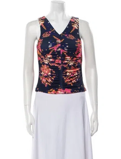Pre-owned Maria Cher Printed V-neck Crop Top In Blue
