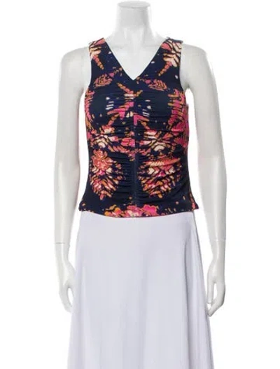 Pre-owned Maria Cher Printed V-neck Crop Top In Blue