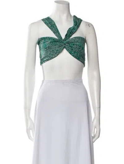 Pre-owned Maria Cher Printed V-neck Crop Top In Green