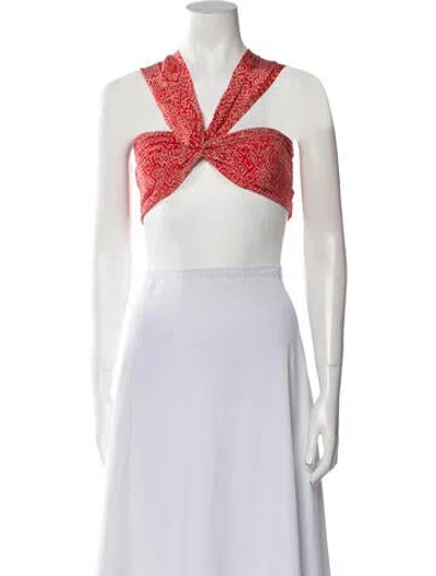 Pre-owned Maria Cher Printed V-neck Crop Top In Red