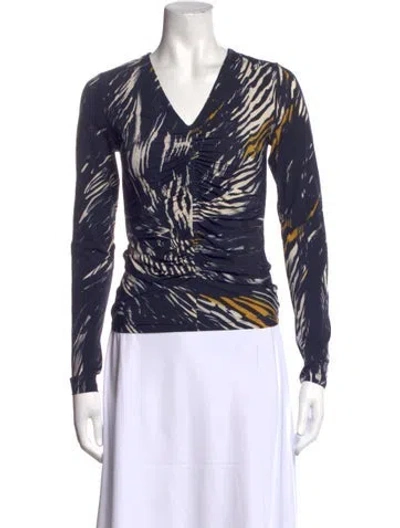 Pre-owned Maria Cher Printed V-neck Top In Blue