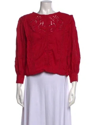 Pre-owned Maria Cher Scoop Neck Long Sleeve Blouse In Red