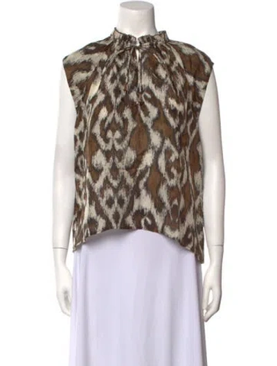 Pre-owned Maria Cher Silk Animal Print Blouse In Brown