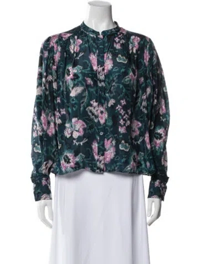 Pre-owned Maria Cher Silk Floral Print Blouse In Blue