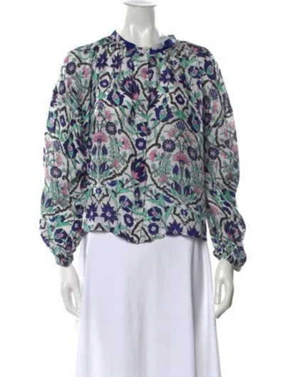 Pre-owned Maria Cher Silk Floral Print Blouse In Blue