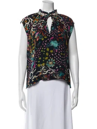 Pre-owned Maria Cher Silk Floral Print Blouse In Neutral