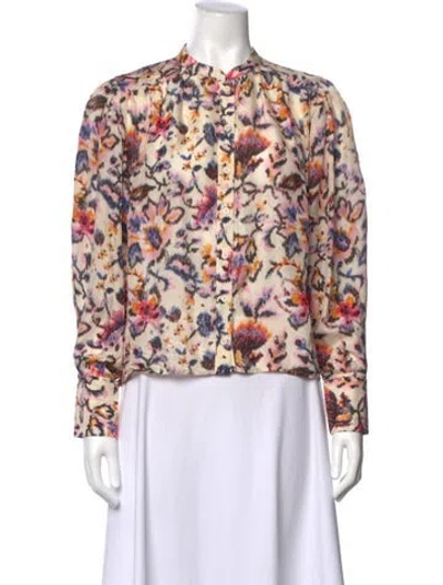Pre-owned Maria Cher Silk Floral Print Blouse In Neutral