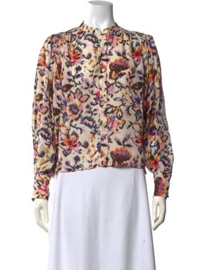 Pre-owned Maria Cher Silk Floral Print Blouse In Purple