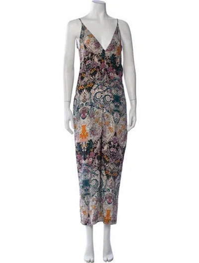 Pre-owned Maria Cher Silk Floral Print Jumpsuit W/ Tags In Neutrals