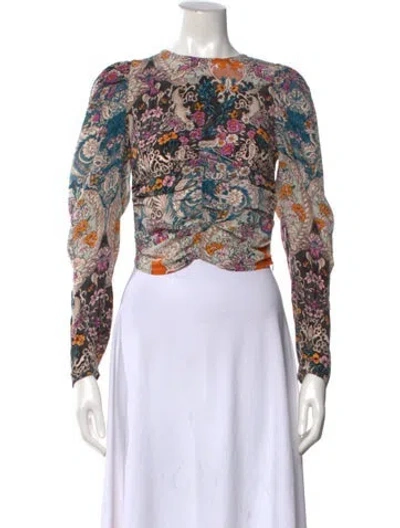 Pre-owned Maria Cher Silk Floral Print Top In Blue