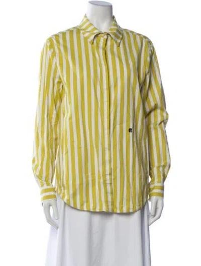 Pre-owned Maria Cher Striped Long Sleeve Button-up Top In Yellow