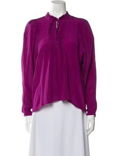 Pre-owned Maria Cher Tie Neck Long Sleeve Blouse In Purple
