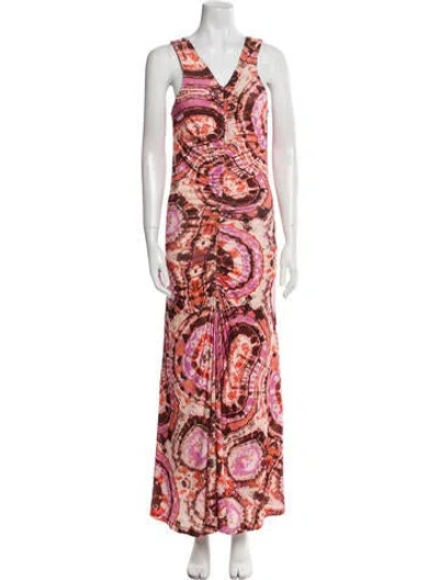 Pre-owned Maria Cher Tie-dye Print Long Dress In Orange