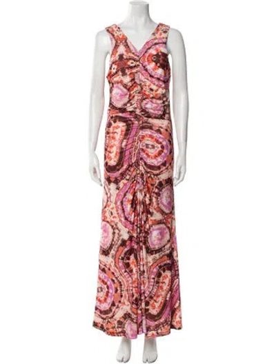 Pre-owned Maria Cher Tie-dye Print Long Dress In Orange