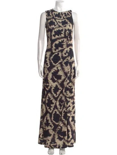 Pre-owned Maria Cher Tie-dye Print Long Dress W/ Tags In Brown