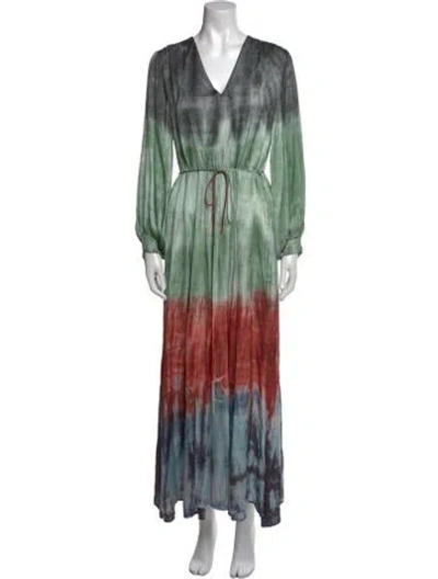 Pre-owned Maria Cher Tie-dye Print Long Dress W/ Tags In Green