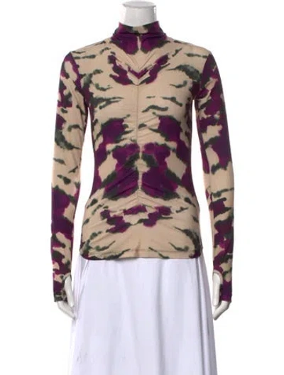 Pre-owned Maria Cher Tie-dye Print Turtleneck Top In Neutrals