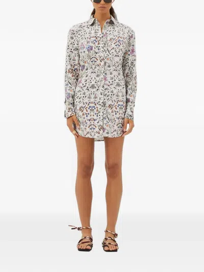 Maria Cher Valongo Rubi Floral-print Shirt Mini Dress In White