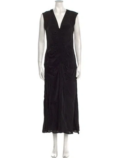 Pre-owned Maria Cher V-neck Long Dress In Black
