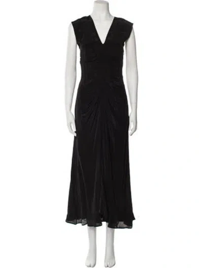 Pre-owned Maria Cher V-neck Long Dress In Black