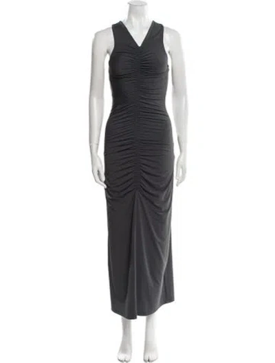Pre-owned Maria Cher V-neck Long Dress In Gray