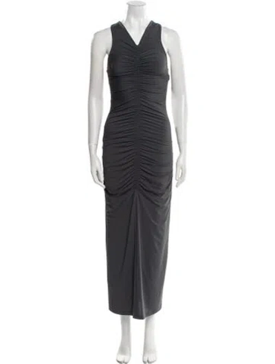 Pre-owned Maria Cher V-neck Long Dress In Gray