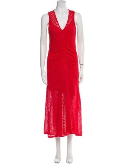 Pre-owned Maria Cher V-neck Long Dress In Red