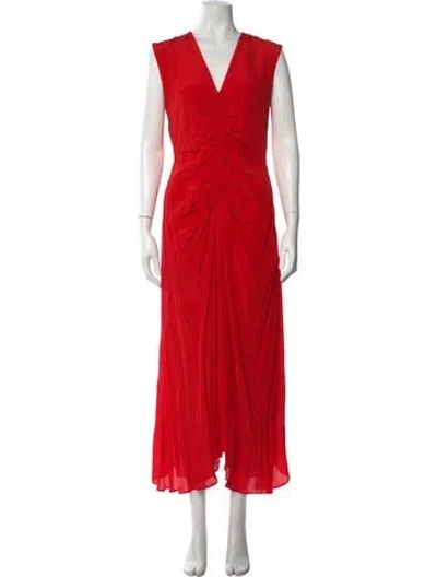 Pre-owned Maria Cher V-neck Long Dress In Red