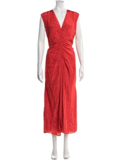 Pre-owned Maria Cher V-neck Long Dress In Red