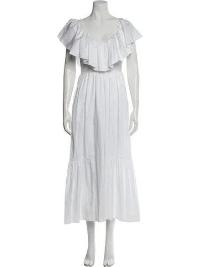 Pre-owned Maria Cher V-neck Long Dress In White