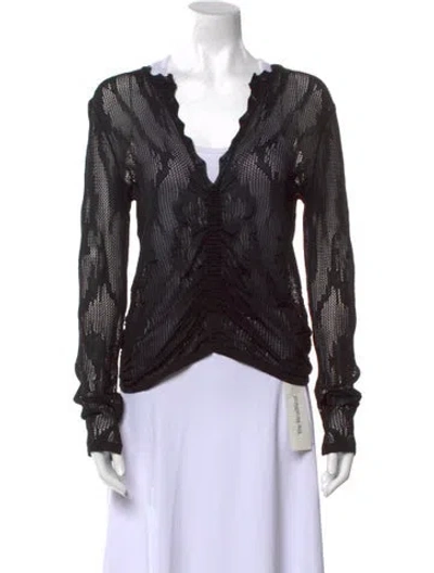 Pre-owned Maria Cher V-neck Long Sleeve Top In Black
