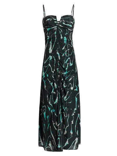 Maria Cher Women's Castelli Toribia Ruched Abstract Maxi Dress In Green