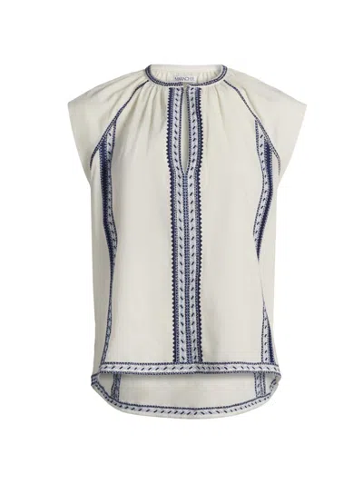 Maria Cher Women's Incas Angel Embroidered Cotton Voile Top In Blue