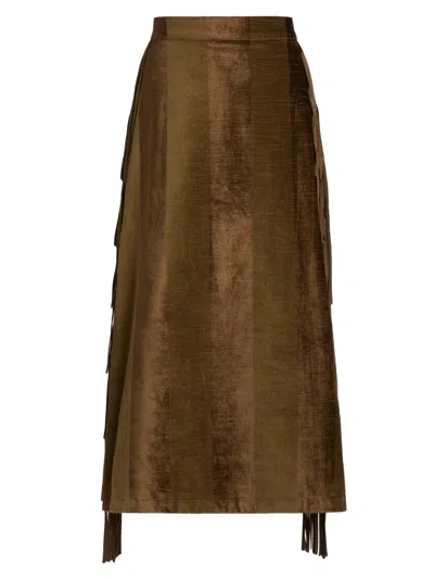 Maria Cher Women's Kurt Sage Fringed Midi-skirt In Brown