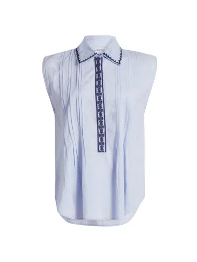Maria Cher Women's Roca Eden Embroidered-trim Pintuck Top In Blue