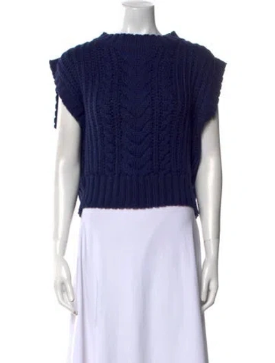 Pre-owned Maria Cher Wool Bateau Neckline Sweater W/ Tags In Blue