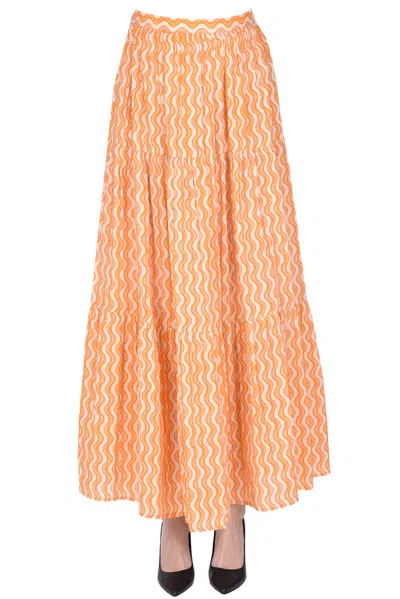 Maria De La Orden Optical Print Long Skirt In Orange