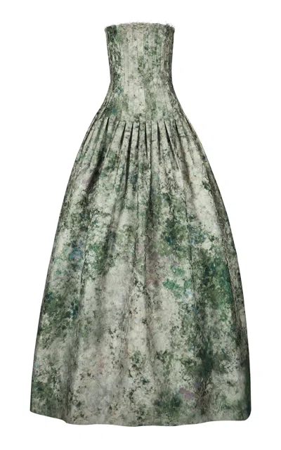 Maria Elena Villamil Camelia Strapless Brocade Maxi Dress