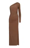 Maria Elena Villamil Elemento Single-shoulder Maxi Dress In Brown