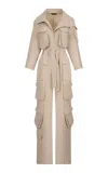 Maria Elena Villamil Firmeza Cargo Jumpsuit In Tan
