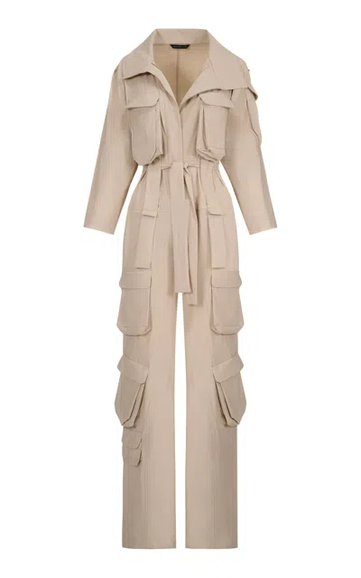 Maria Elena Villamil Firmeza Cargo Jumpsuit In Tan