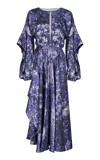 Maria Elena Villamil Geranio Printed Silk Twill Midi Dress